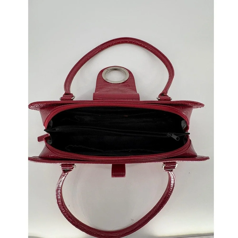 Vintage Red Faux Crocodile Shoulder Bag Baguette Purse Satchel Studded 90s Y2K